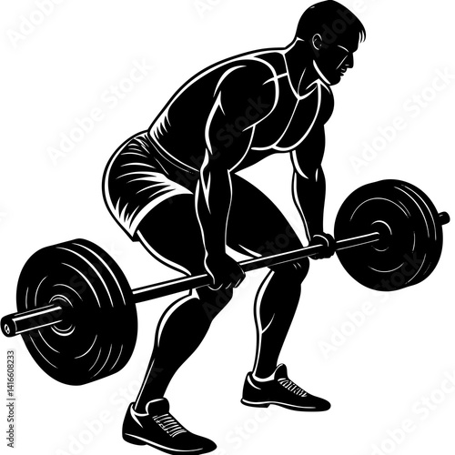 Silhouette of a person performing a deadlift with a barbell on the ground vector illustration