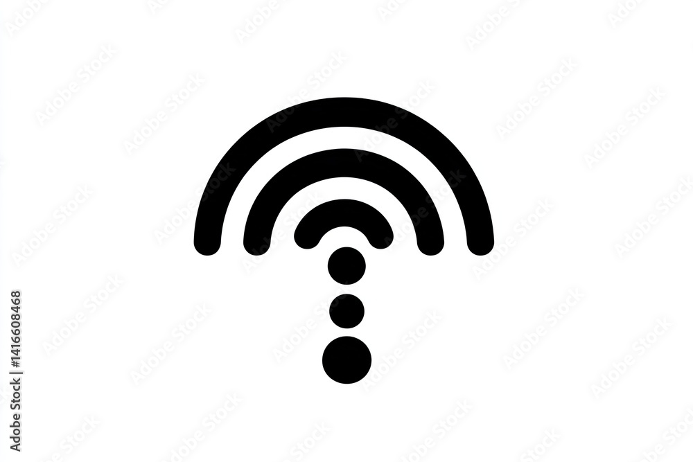 Abstract wifi signal icon; three concentric arcs above three descending dots Abstract wifi signal icon; three concentric arcs above three descending dots