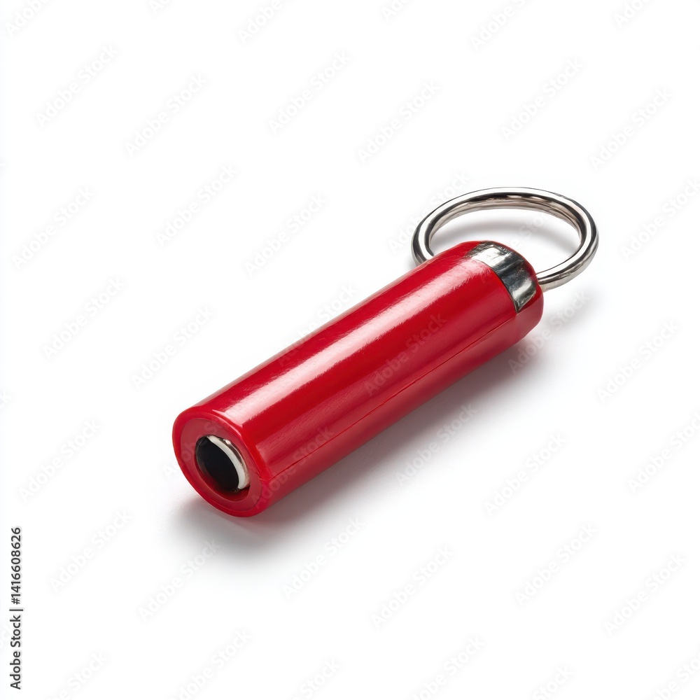 Red cylindrical object with ring connector, studio shot isolated on white background Red cylindrical object with ring connector, studio shot isolated on white background