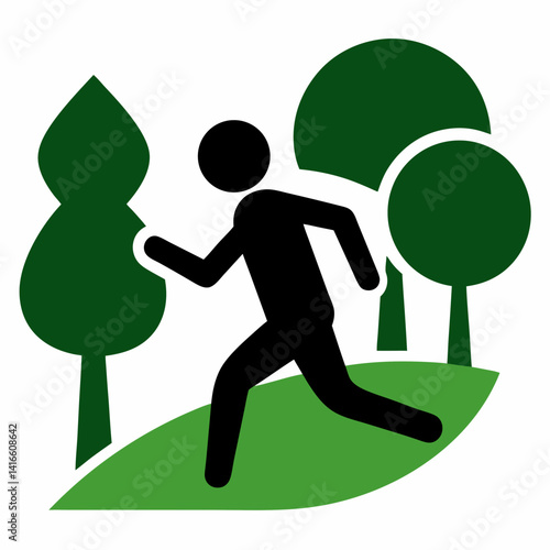 Silhouette of a person running through a natural trail vector illustration
