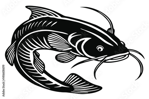 Beautiful fish catfish silhouette black vector illustration