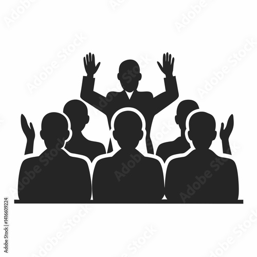 Silhouette of an audience clapping in a business conference setting vector illustration