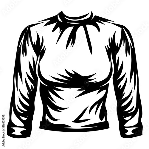 Stylized black and white blouse with long sleeves and keyhole neckline