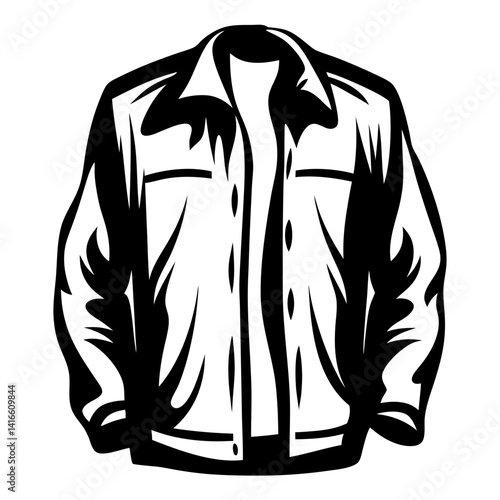 Monochrome illustration of a casual button down shirt with folded sleeves