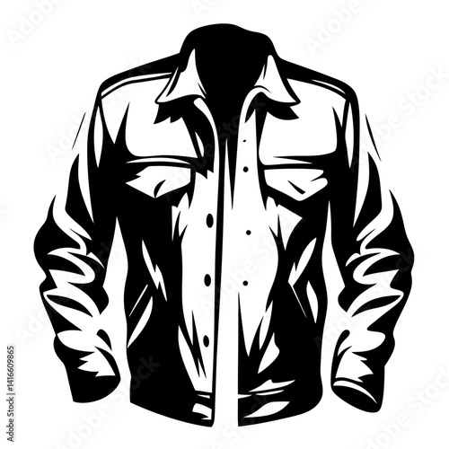 Black and white vector illustration of a long sleeve button up shirt
