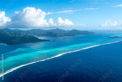 Tableau sur toile Aerial view of Tahaa island, French Polynesia, with turquoise lagoon and reef