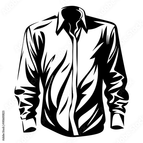 Stylized black and white illustration of a classic long sleeved dress shirt