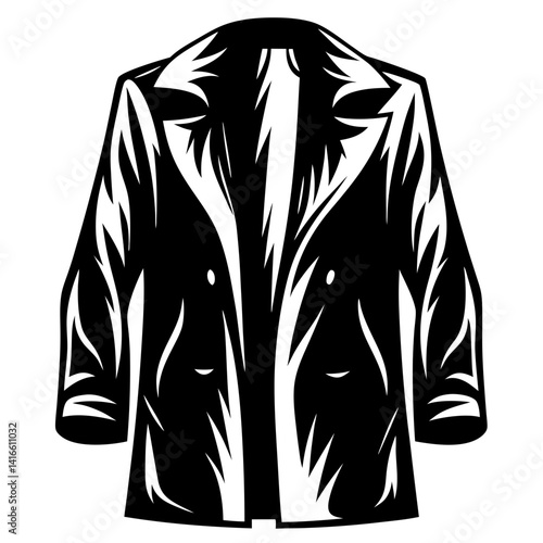 Bold Black and White Illustration of an Open Overcoat or Trench Coat