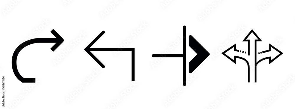 Set of directional arrow icons for navigation and direction. Set of directional arrow icons for navigation and direction.