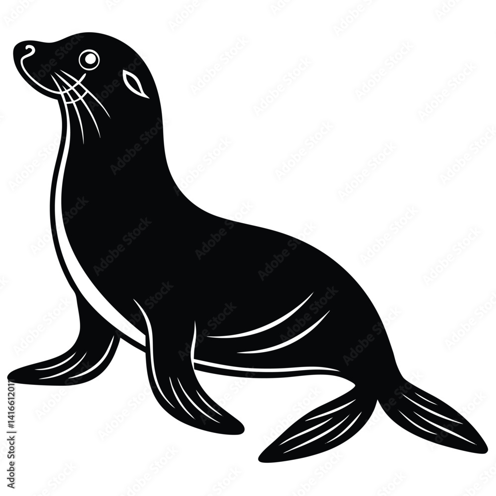 Obraz premium a sea lion silhouette vector art illustration, black sea lion vector