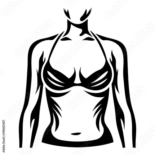 Stylized woman's torso in bikini top, a bold and minimalist design