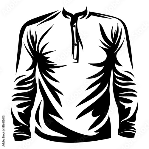 Stylized Long Sleeve Button Down Shirt Illustration in Black and White