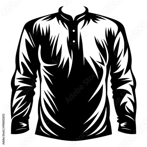 Black and white minimalist vector graphic illustration of a men's kurta
