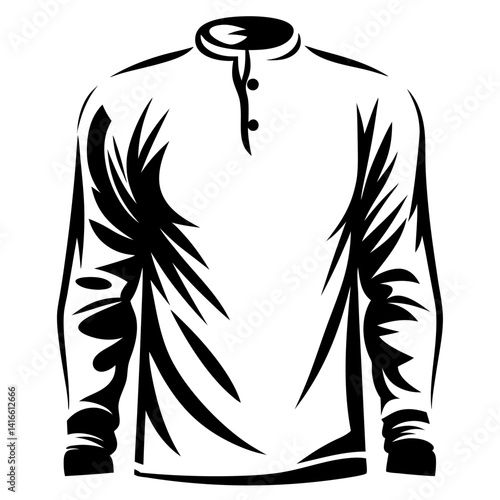 Stylized illustration of a buttoned long sleeved shirt in black and white