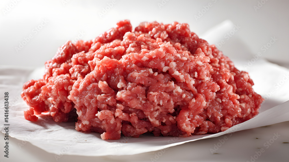 Fresh Ground Beef on White Paper for Culinary Use in Delicious Recipes and Meal Preparations Fresh Ground Beef on White Paper for Culinary Use in Delicious Recipes and Meal Preparations
