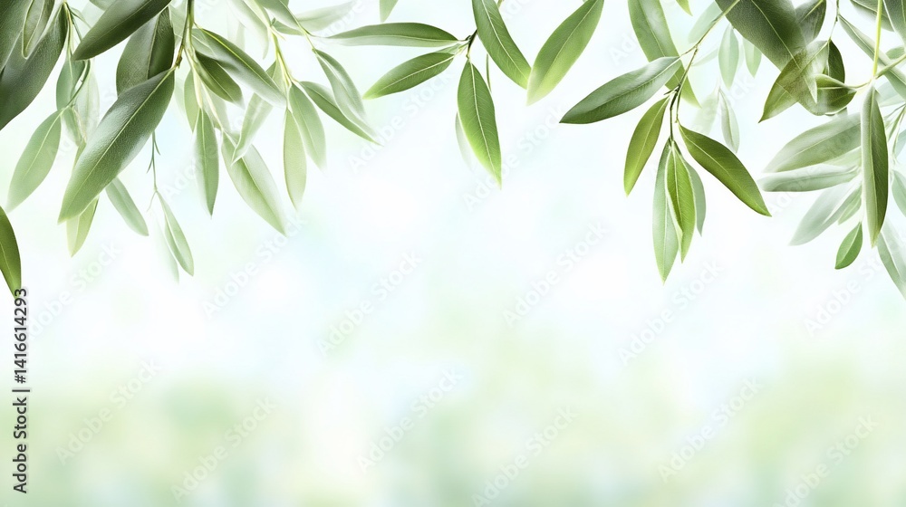 Fototapeta premium Fresh green leaves frame soft light
