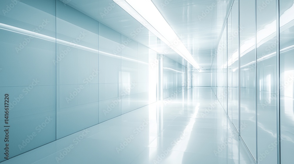 Fototapeta premium Bright and modern corridor with sleek surfaces and minimalist design in a futuristic building environment