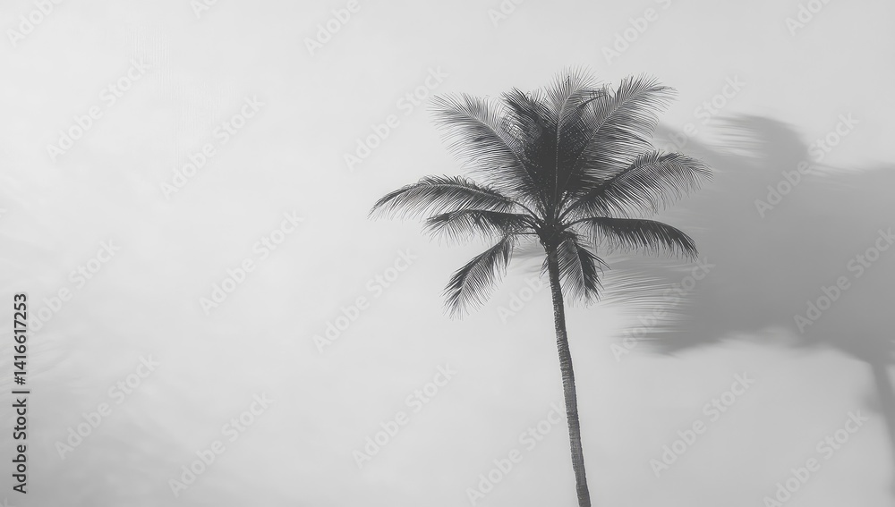 Obraz premium Lone palm tree silhouetted against a bright, hazy sky
