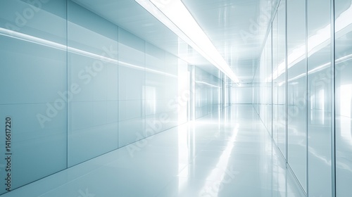 Bright and modern corridor with sleek surfaces and minimalist design in a futuristic building environment
