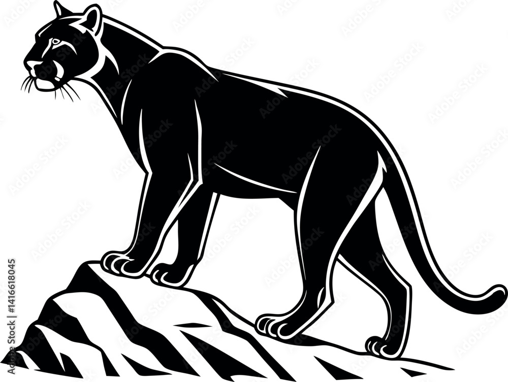 Obraz premium Majestic Mountain Lion Illustration, Wild Cat Silhouette