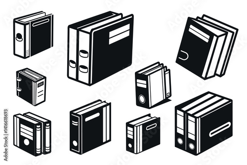 Monochrome illustration of binder archives for office organization, management, and storage