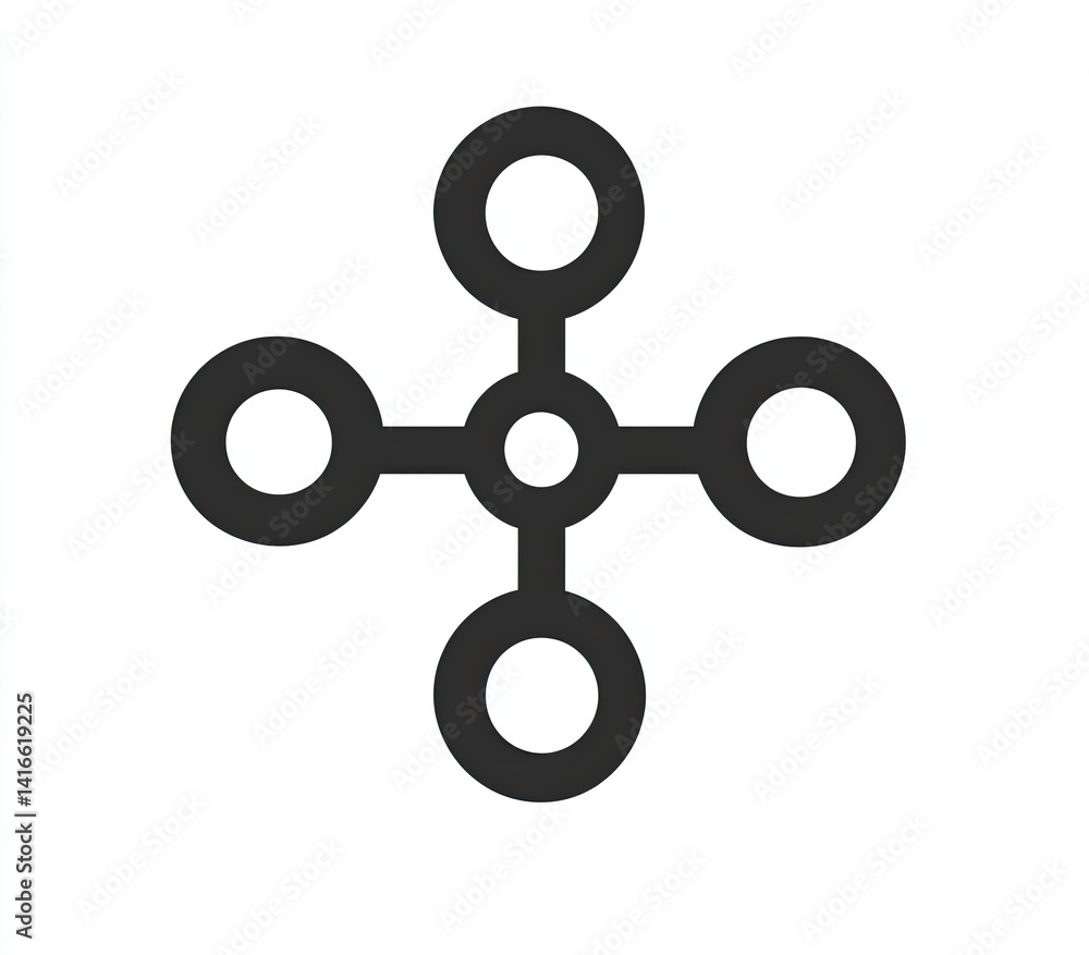 Abstract design featuring interconnected circles forming a cross-like structure. Minimalist and symmetrical Abstract design featuring interconnected circles forming a cross-like structure. Minimalist and symmetrical