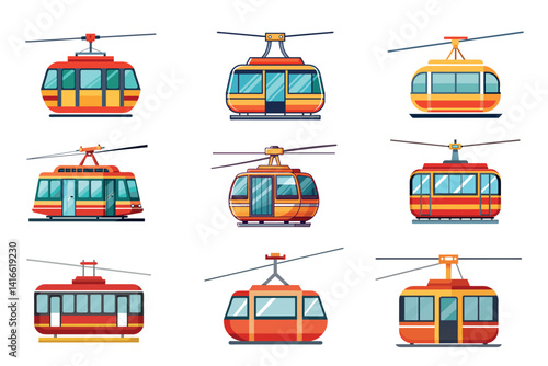 Illustrations of various cable cars, aerial tramways, and gondola lift systems