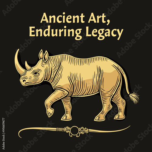 Mapungubwe Rhino: South African Heritage. Golden Rhino Vector Art. Ancient Civilizations. Metallic Gold Icon. Cultural Symbol of Africa. Art, History, Legacy. Mapungubwe Artifact. African World