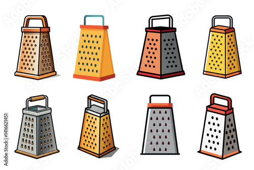 Colorful collection of kitchen graters in various styles and color combinations