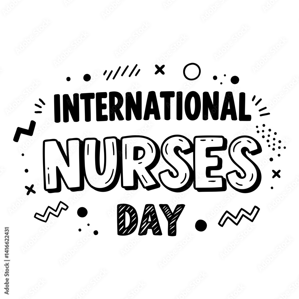 Fototapeta premium Bold, stylized graphic perfect for social media, marketing materials, or educational use featuring International Nurses Day. Hand-drawn, whimsical design.
