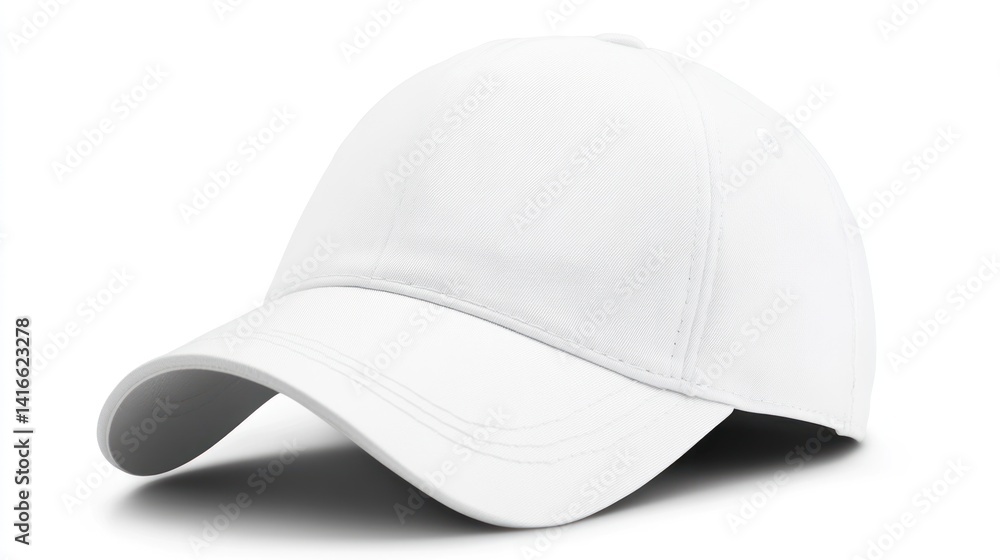 Fototapeta premium a pristine white baseball cap casting a subtle shadow on a clean background showcasing its modern simplicity and versatile style perfect for customization or athletic wear promotions