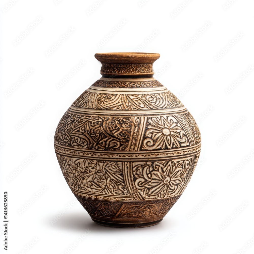 Captivating ceramic vase with detailed engraved patterns and floral motifs Captivating ceramic vase with detailed engraved patterns and floral motifs