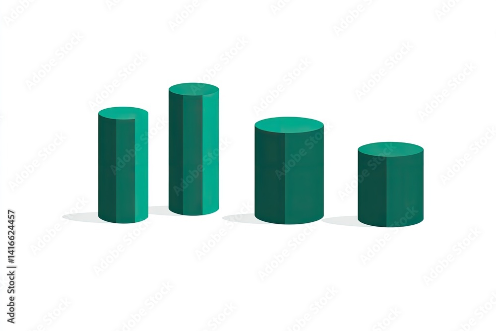 Teal cylindrical columns of varying heights. A simple bar graph Teal cylindrical columns of varying heights. A simple bar graph