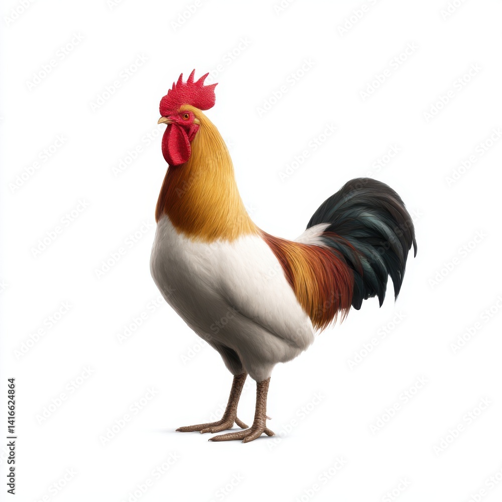 Fototapeta premium Rooster standing tall isolated on white background
