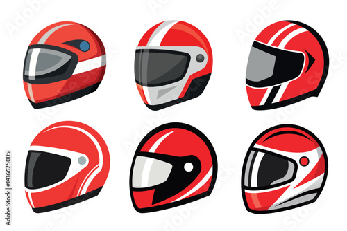 Assortment of Stylish Red Racing Helmets with Visors for Protection