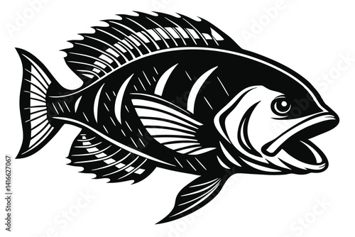 Beautiful fish tilapia fish silhouette black vector illustration