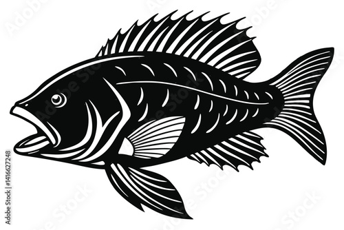 Beautiful fish tilapia fish silhouette black vector illustration