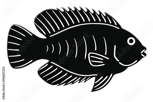 Beautiful fish tilapia fish silhouette black vector illustration