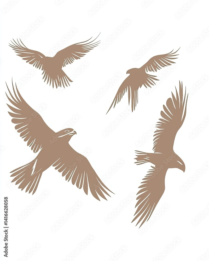 Obraz premium Four birds in flight, stylized silhouettes. Elegant avian artwork