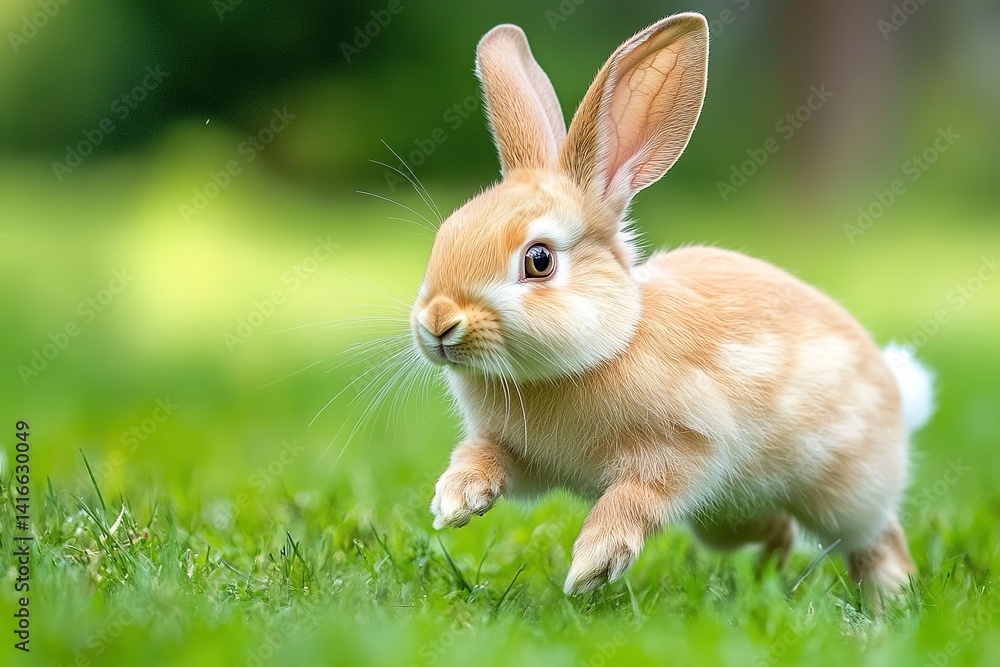 A playful rabbit hopping across the field, its soft fur gently bouncing with each leap A playful rabbit hopping across the field, its soft fur gently bouncing with each leap