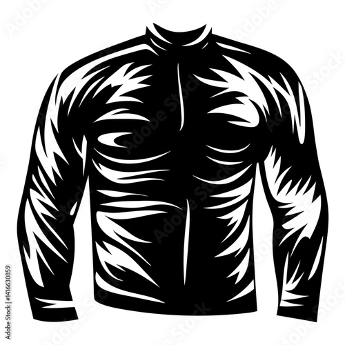 Monochrome abstract illustration of a long sleeved shirt with unique design