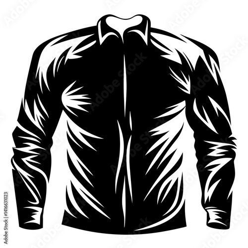 Dramatic Black and White Illustration of a Long Sleeved Button Down Shirt