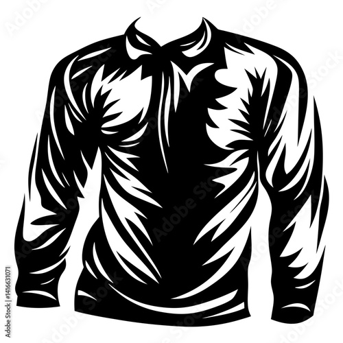 Stylized black and white illustration of a long sleeved shirt or jacket
