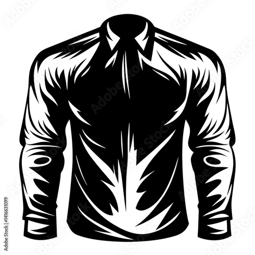 Black and white vector illustration of a longsleeved button down shirt