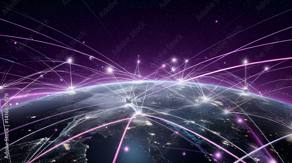 Obraz premium Earth Surrounded by Glowing Streams and Digital Connections