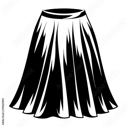 Dramatic Monochrome Illustration of a Flared Skirt with Elegant Draping Fabric