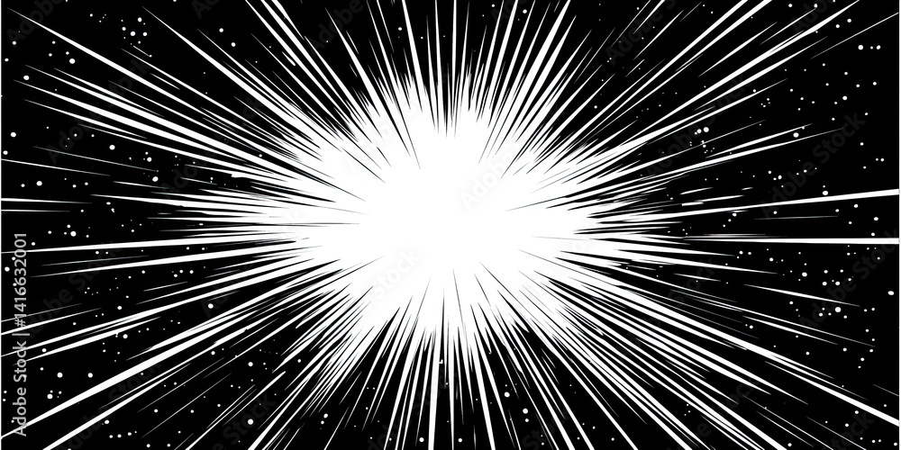 Obraz premium Bright, radiating light burst against a dark, starry backdrop. Dynamic energy