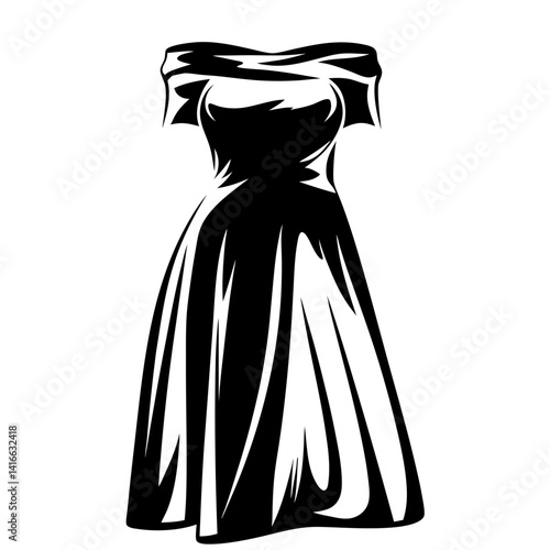Elegant black dress with off the shoulder neckline in vector format