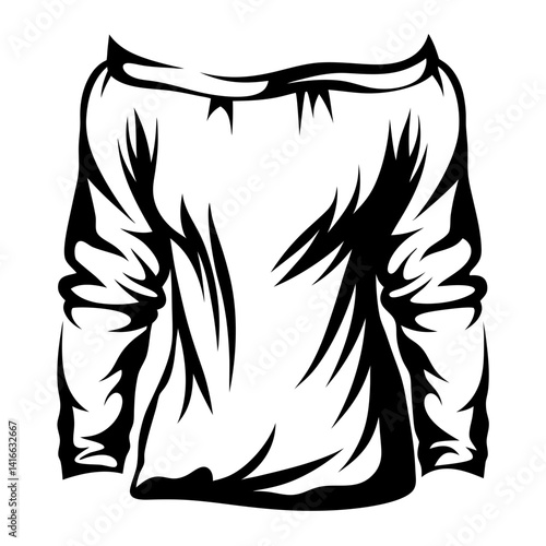 Monochrome line art of a long sleeved blouse or shirt design