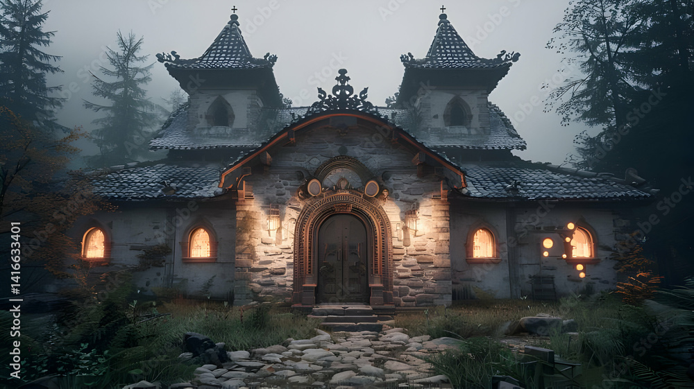 Fantasy Castle with Mountains Fantasy Castle with Mountains